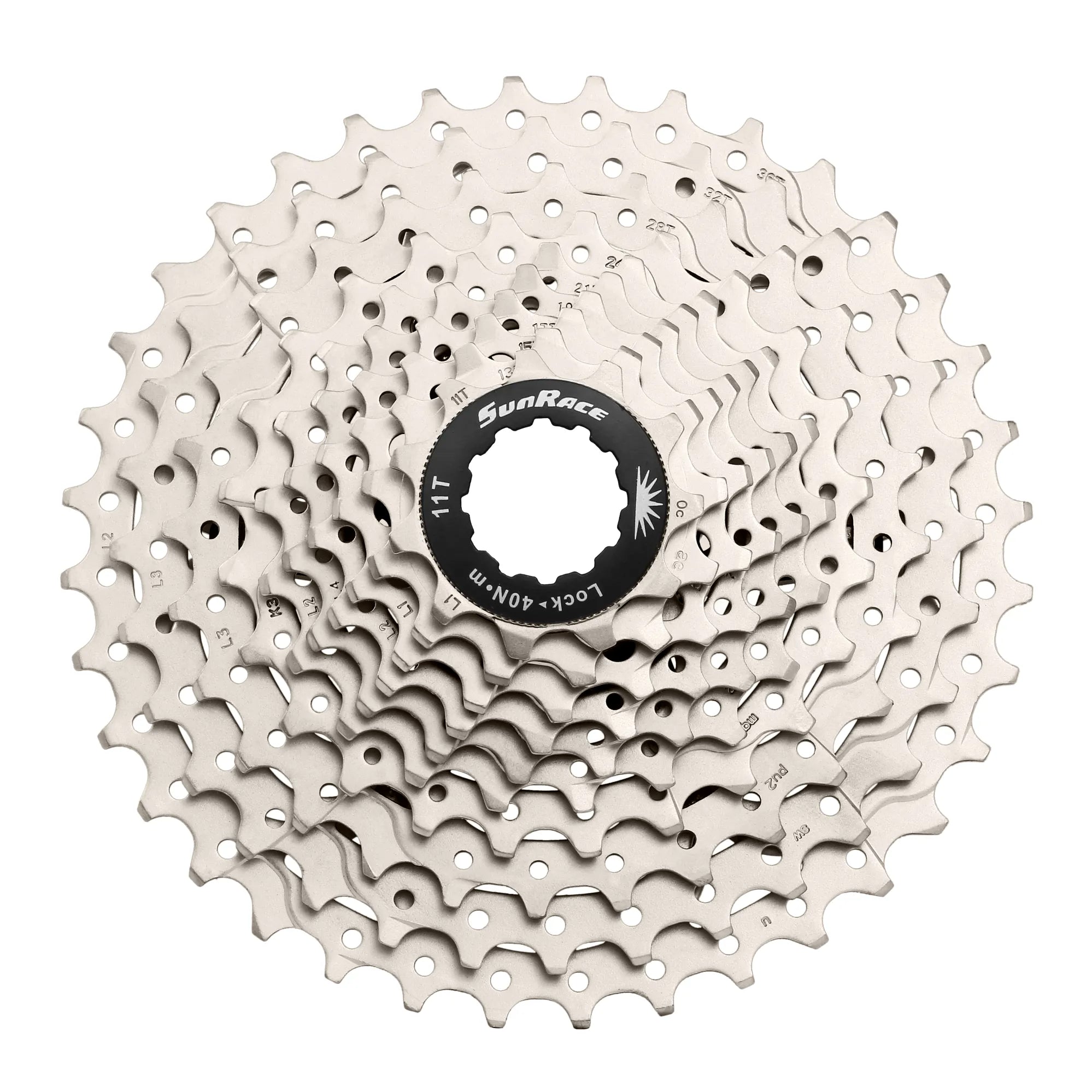 SUNRACE CASSETTE SPROCKET, MS1 10 SPEED, STEEL SPIDER, 11-34, METALLIC SILVER