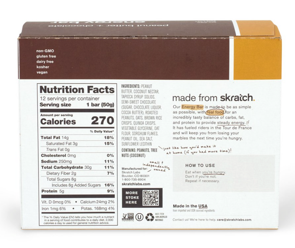 Skratch Labs Energy Bar Sport Fuel 50g Peanut Butter Chocolate single