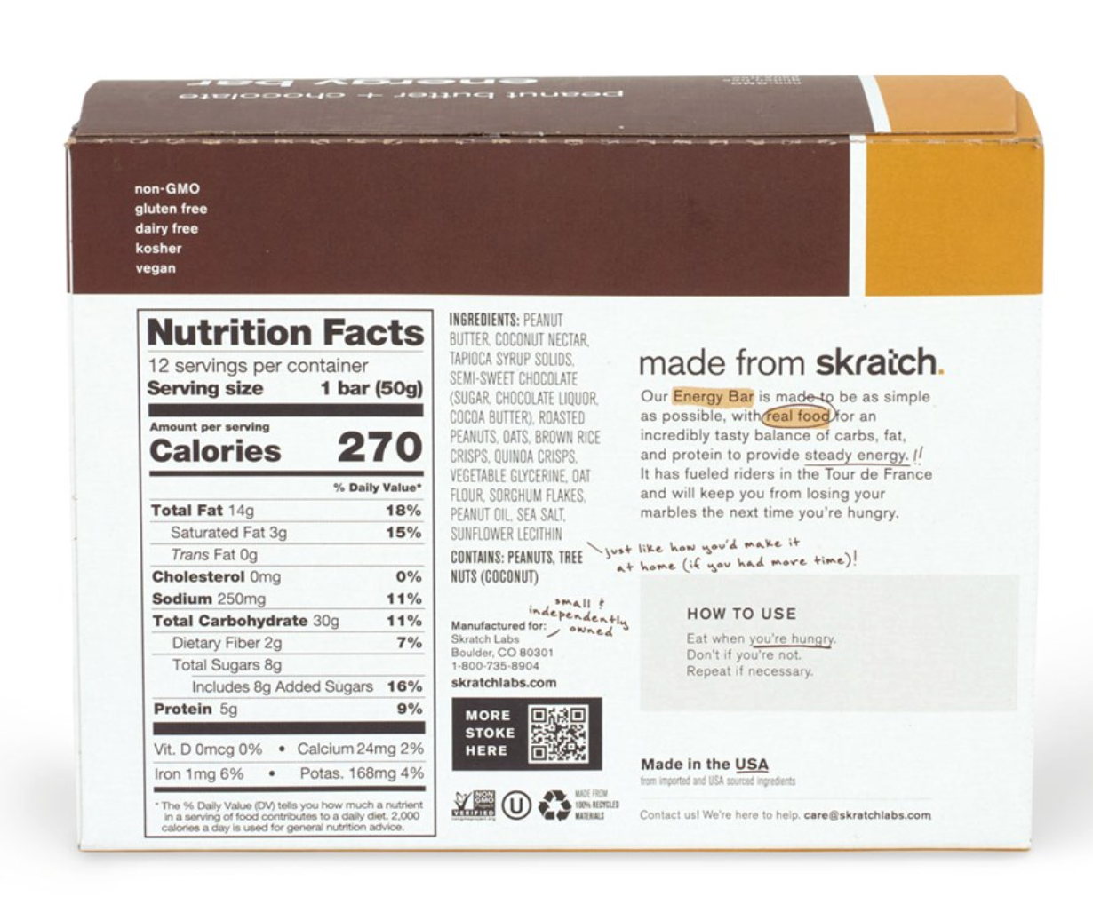 Skratch Labs Energy Bar Sport Fuel 50g Peanut Butter Chocolate single