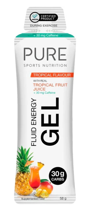 Pure Fluid Energy Gel 58g Tropical + Caffeine - HASTA Certified 18 Gels single