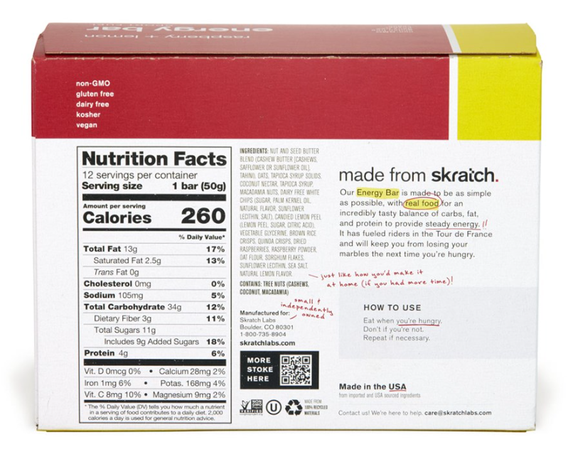 Skratch Labs Energy Bar Sport Fuel 50g Raspberry & Lemon single