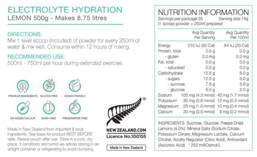 PURE ELECTROLYTE HYDRATION 500g LEMON